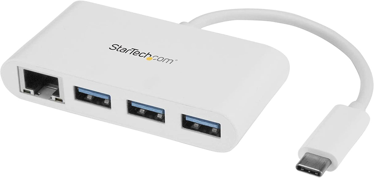 StarTech.com 3 Port USB C Hub w/Gigabit Ethernet USB Type C to 3 x USB-A Multi Port USB 3.0 Hub for MacBook Pro (HB30C3A1GEA) Standard (White) Ethernet w/ 3x USB-A