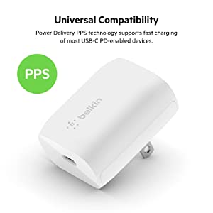 Belkin 20W USB C PD Wall Charger with USB-C to Lightning Cable, Fast Charging w/Certified USB-C PD 3.1 PPS, Travel Compact for iPhone 14, 14 Pro, 14 Pro Max, 14 Plus, iPad, Galaxy, Pixel and More