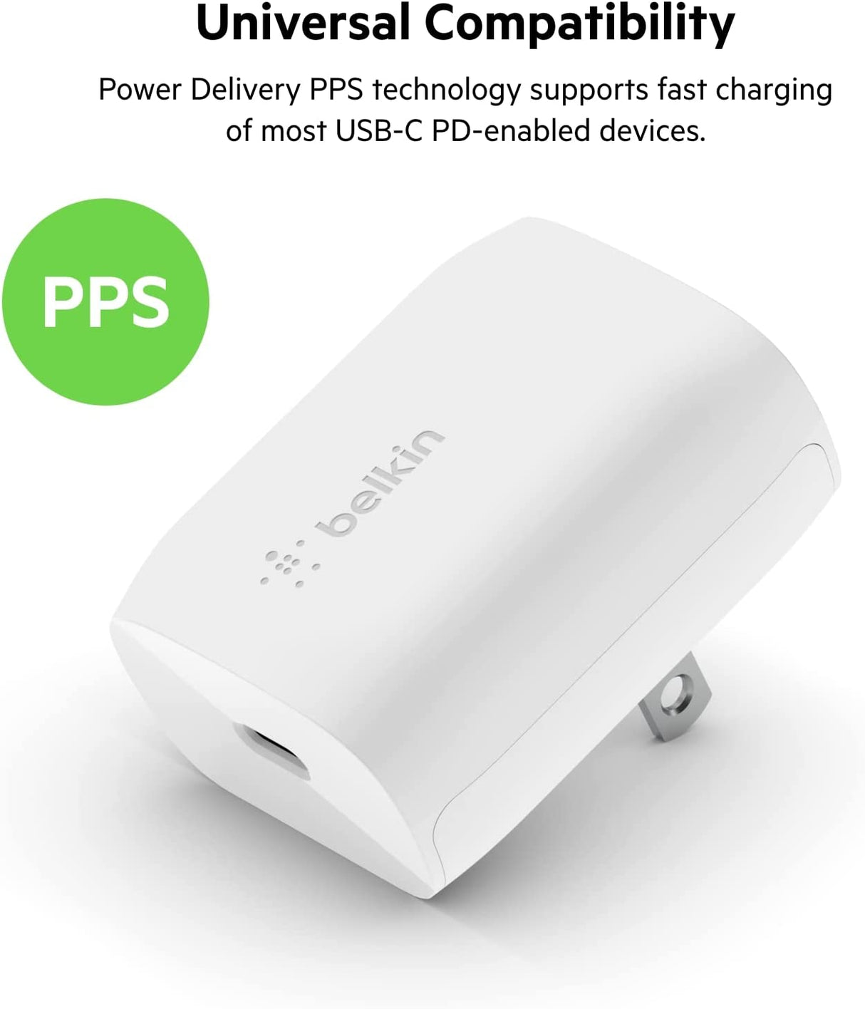 Belkin 20W USB Type C Power Delivery Wall Charger, Fast Charging with Certified USB-C PD 3.1 PPS, Travel Sized Compact Design for iPhone 14, 14 Pro, 14 Pro Max, 14 Plus, iPad, Galaxy, Pixel and More