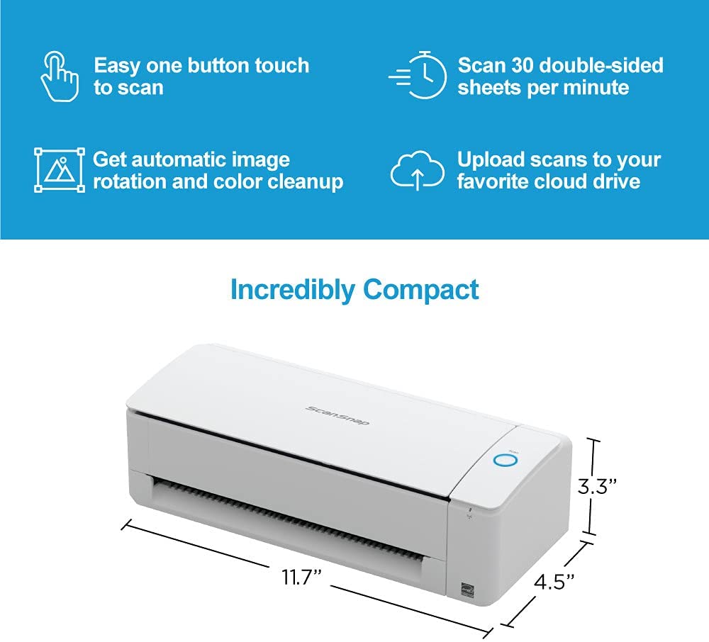 Fujitsu ScanSnap iX1300 Compact Wi-Fi Document Scanner for Mac or PC, White ScanSnap iX1300 White Scanner