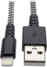 Tripp Lite Heavy Duty USB to Lightning Charging &amp; Data Cable, Heavy Duty with Braided Jacket, MFi Certified for Apple iPhone, iPad &amp; iPod - 6 Feet / 1.8 Meters, 2-Year Warranty (M100-006-HD) Black/White 6 ft. (Heavy Duty)