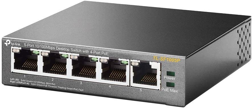 TP-Link TL-SF1005P V2 | 5 Port Fast Ethernet PoE Switch | 4 PoE+ Ports @67W | Desktop | Plug &amp; Play | Sturdy Metal w/ Shielded Ports | Fanless | Limited Lifetime Protection | Extend &amp; Priority Mode 5 Port w/ 4-Port PoE+
