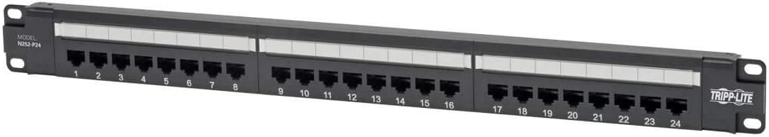 Tripp Lite Cat6 PoE-Plus Compliant Patch Panel 24-Port 110/Krone 568A/B RJ45 Ethernet 1URM Rackmount TAA 24 Port
