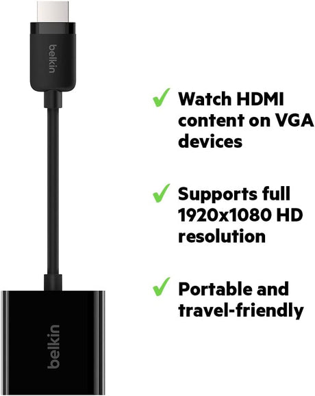 Belkin HDMI to VGA Adapter with Micro-USB Power and Audio Support, Compatible with Apple TV 4K and Most TVs