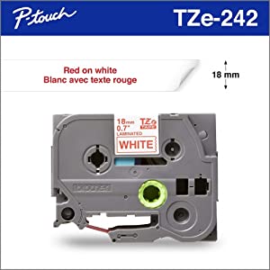 Brother Tze242 Tze Standard Adhesive Laminated Labeling Tape, 3/4-Inch W, Red On White