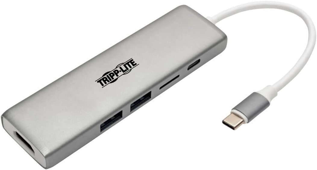 Tripp Lite USB C Docking Station w/ USB-A Hub, HDMI, Micro SD, PD Charging 4k @ 30Hz Thunderbolt 3 Silver (U442-DOCK10-S) HDMI, USB-A, PD Charging, Micro SD