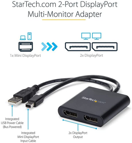 StarTech.com 2-Port Multi Monitor Adapter - Mini DisplayPort to 2x DisplayPort MST Hub - Dual 4K 30Hz - Video Splitter for Extended Desktop Mode on Windows PCs Only - mDP 1.2 to 2x DP (MSTMDP122DP)