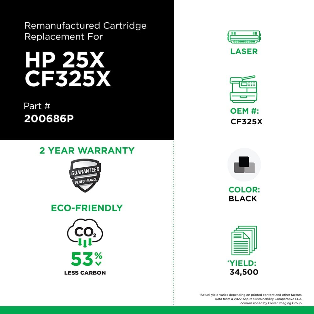 Clover imaging group Clover Remanufactured Toner Cartridge Replacement for HP CF325X (HP 25X) | Black | High Yield