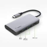 Belkin USB C Hub, 4-in-1 MultiPort Adapter Dock with 4K HDMI, USB-C 100W PD Pass-Through Charging, 2 x USB A Ports for MacBook Pro, Air, iPad Pro, XPS and More 4-in-1 Docking Station