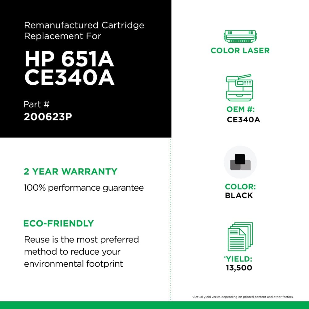 Clover imaging group Clover Remanufactured Toner Cartridge Replacement for HP CE340A (HP 651A) | Black Black 13,500