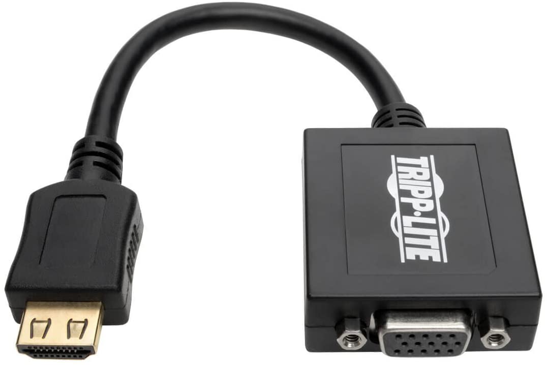 Tripp Lite HDMI to VGA Adapter, 3.5mm Audio Port, 1080p Video, Built-In 6” HDMI cable, for use with Computers, Laptops, Chromebooks, Raspberry Pi Projectors &amp; More (P131-06N), Black HDMI to VGA + Audio