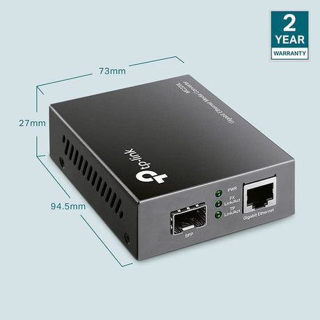 TP-Link Gigabit SFP to RJ45 Fiber Media Converter | Fiber to Ethernet Converter | 10/100/1000Mbps RJ45 Port to 1000Base-SX/LX SFP Slot Supporting MiniGBIC Modules (MC220L)