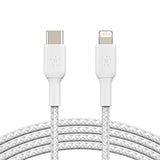 Belkin BoostCharge Nylon Braided USB C to Lightning Cable 6.6ft/2M - MFi Certified 18W Power Delivery iPhone Charger Cord - Apple Charger USB C Cable - Fast Charging for iPhone 14, iPhone 13 - White White 6.6 ft Braided USB C Cable