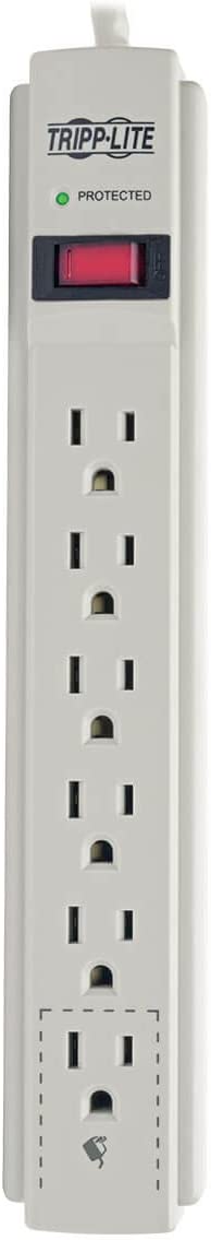 Tripp Lite Surge Protector Power Strip 120V 6 Outlet 8' Cord 990 Joule Flat Plug Gray
