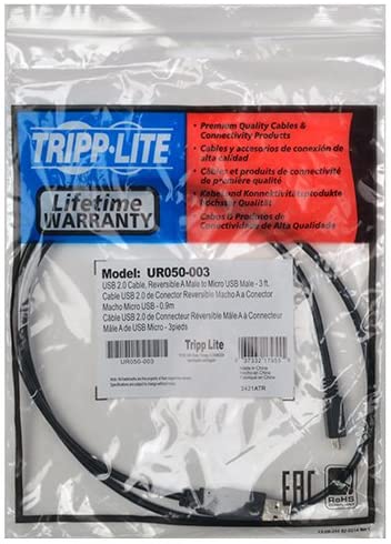 Tripp Lite Universal Reversible USB 2.0 Hi-Speed Cable (Reversible A to 5Pin Micro B M/M) 3-ft.(UR050-003)