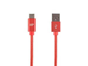 Monoprice USB 2.0 Type-C to Type-A Charge and Sync Nylon-Braid Cable - 10 Feet - Red, Fast Charging, Aluminum Connectors, Stay Synced - Palette Series