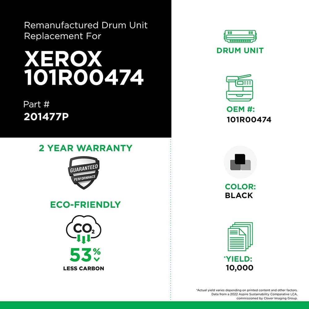 Clover imaging group Clover Remanufactured Drum Unit Replacement for Xerox 101R00474 | Black