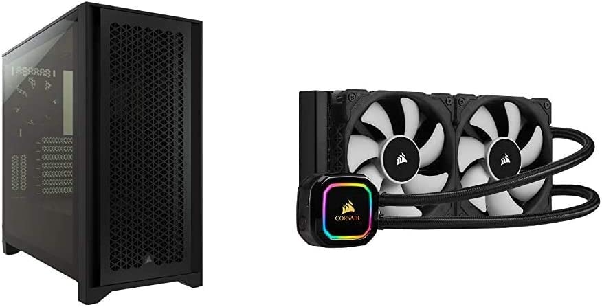 Corsair 4000D Airflow Tempered Glass Mid-Tower ATX and iCUE H100i RGB Pro XT AIO Cooler Bundle