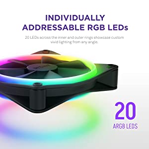NZXT F140 RGB Duo Twin Pack - 2 x 140mm Dual-Sided RGB Fans with RGB Controller – 20 Individually Addressable LEDs – Balanced Airflow and Static Pressure – Fluid Dynamic Bearing – PWM – Black
