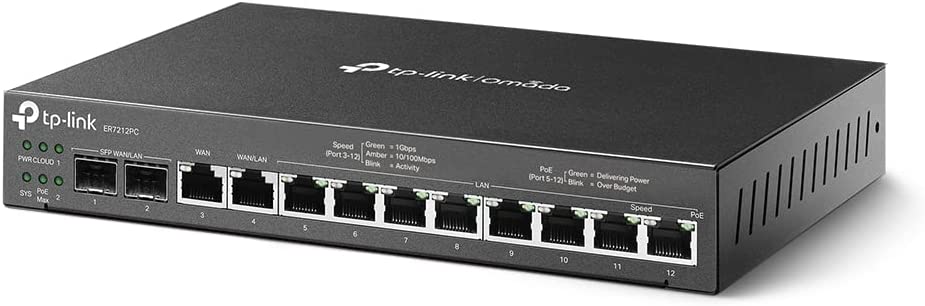 TP-Link Omada 3-in-1 Gigabit VPN Router (ER7212PC) - Embedded Omada Controller, Integrated PoE+ Switch, Multi-WAN &amp; Load Balance, Fanless, Lightning Protection