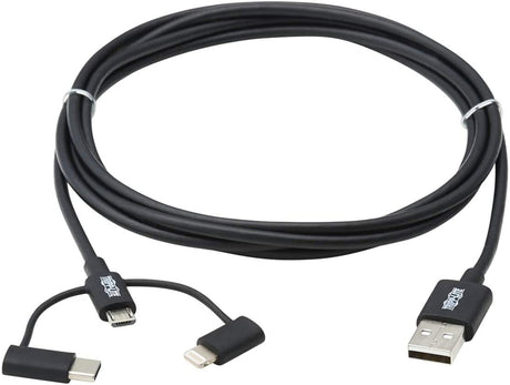Tripp Lite 3 in 1 Multi Charging USB Cable, USB-A to Lightning, USB Micro B, and USB-C Universal All in One Charger Cable, Sync and Charge Cord, 6 ft. (M101-006-LMC-BK)