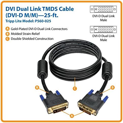 Tripp Lite DVI Dual Link Cable, Digital TMDS Monitor Cable (DVI-D M/M) 25-ft.(P560-025) White 25 ft. Cable