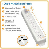 Tripp Lite TLM615NCRA Power Strip with 6 Right Angle Outlets, 15-ft. Cord, Transparent Switch Cover