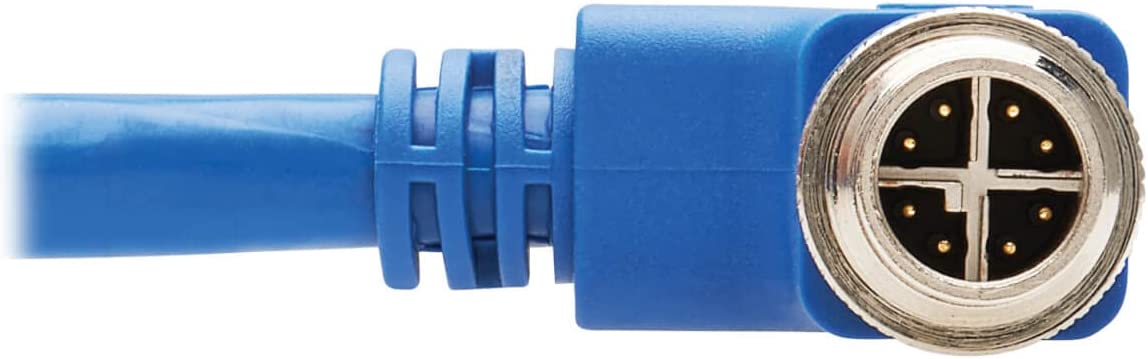 Tripp Lite M12 X-Code Cat6a Shielded Ethernet Cable, Right-Angle M12 Cable, 10G F/UTP CMR-LP (M/M), IP68, 60W Power Over Ethernet, Blue, 32.8 Feet / 10 Meters, (NM12-6A3-10M-BL) Right-Angle M12 32.8 ft / 10M