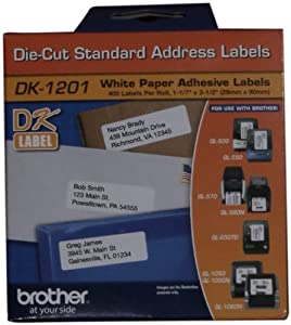 Brother DK-1201 Die-Cut Standard Address Labels – Long Lasting Reliability, Die-Cut Standard Address Paper Labels, 1.14” x 3.5” Individual Label Size, 4800 Labels / 12 Rolls