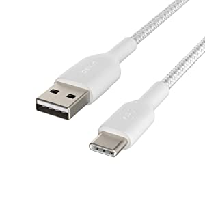 Belkin 3.3ft Braided USB-C Cable, Boost Charge USB-C to USB Cable, USB Type-C Cable, Compatible with Samsung Galaxy S23, S23+, Note20, Pixel 6, Pixel 7, iPad Pro, Nintendo Switch and More - White White 3.3 ft Braided Cable