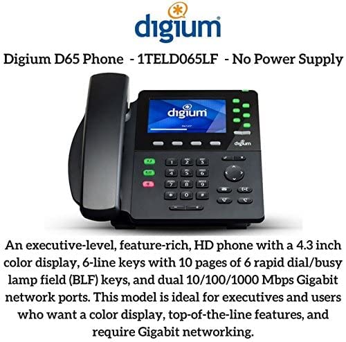 Digium Phone, D65, 6-Line SIP with HD Voice, Gigabit, W.Headset, 4.3 Inch Color Display, Icon Keys