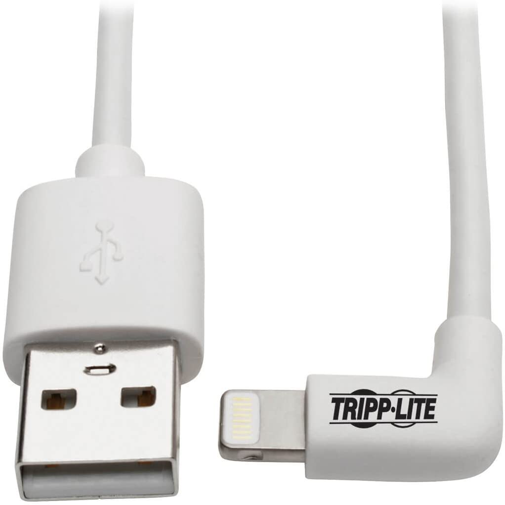 TRIPP LITE Right-Angle Lightning to USB Sync Charging Cable for iPhone iPad Apple White MFI Certified 3' (M100-003-LRA-WH) White 3 ft. (Right Angle)