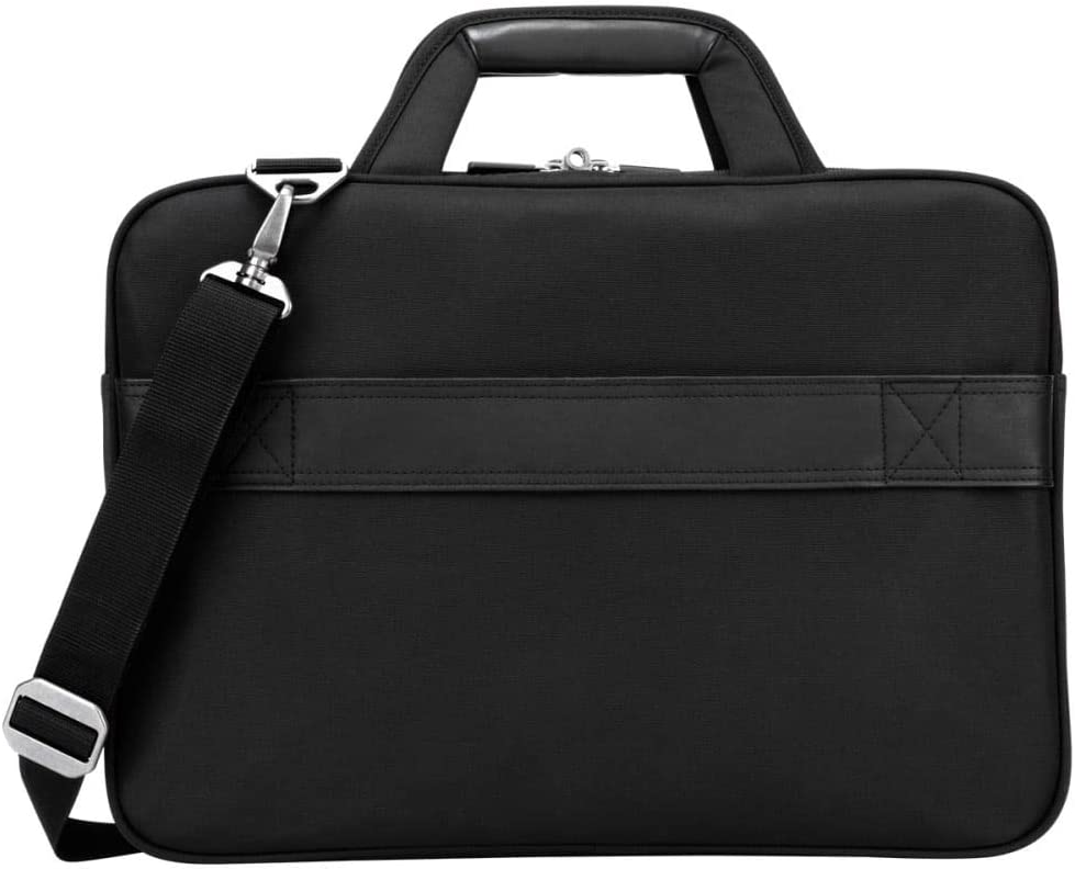 Targus Mobile-VIP Topload Shoulder Bag with Checkpoint-Friendly TSA Screening, Weather Resistant, Dual Main Compartments, Trolley Strap, SafePort Drop Protection for 15.6-Inch Laptop, Black (TBT264)