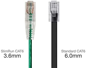 Monoprice Cat6 Ethernet Patch Cable - 1 feet - Green | Snagless RJ45 Stranded 550MHz UTP CMR Riser Rated Pure Bare Copper Wire 28AWG - SlimRun Series 1 Feet Green