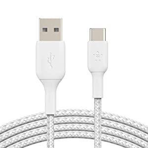 Belkin 3.3ft Braided USB-C Cable, Boost Charge USB-C to USB Cable, USB Type-C Cable, Compatible with Samsung Galaxy S23, S23+, Note20, Pixel 6, Pixel 7, iPad Pro, Nintendo Switch and More - White White 3.3 ft Braided Cable