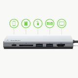 Belkin USB C Hub Multiport Adapter, USB C, 2 USB A, 4K HDMI, 1 Gigabite Ethernet, 1 SD Card, Pass through charging up to 60W with Tethered USB-C Cable, Dock for MacBook Pro, Macbook Air, PC, Windows USB-C Hub Adapter