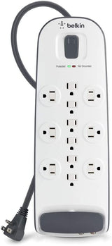 Belkin 12-Outlet Advanced Power Strip Surge Protector, 8ft Cord, Telephone And Coaxial Protection, 3996 Joules White 12-Outlet No ethernet Power Strip