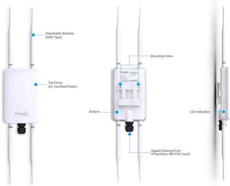 EnGenius Technologies ENH1350EXT Wi-Fi 5 AC1300 2x2 Dual-Band Outdoor Long Range Access Point/Range Extender/Bridge Features IP67 Rated, MU-MIMO, Fast Roaming (Mounting Kit &amp; PoE Injector Included)