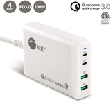 SIIG 100W Dual USB-C PD &amp; QC 3.0 Combo Power Charger -White, USB-C Charger,2X PD 3.0 USB-C + 2X QC 3.0 USB-A,for MacBook,iPad,iPhone,XPS,Pixel,and More Phone/Laptop/Tablet AC-PW1P11-S1