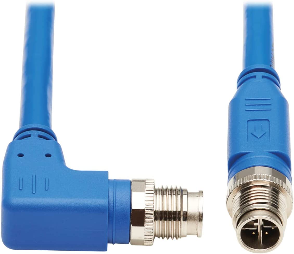 Tripp Lite M12 X-Code Cat6a Shielded Ethernet Cable, Right-Angle M12 Cable, 10G F/UTP CMR-LP (M/M), IP68, 60W Power Over Ethernet, Blue, 32.8 Feet / 10 Meters, (NM12-6A3-10M-BL) Right-Angle M12 32.8 ft / 10M