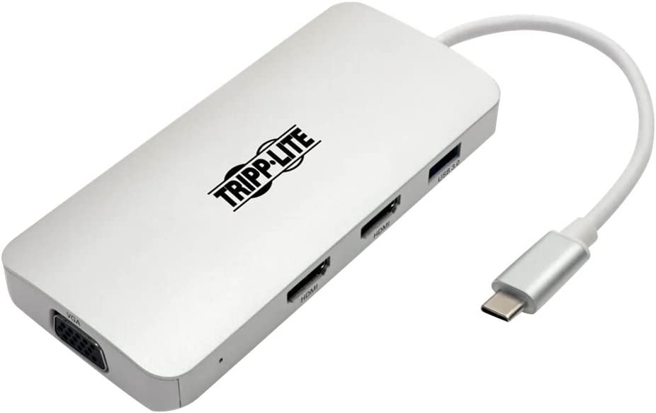 Tripp Lite USB C Docking Station with USB-A Hub, x2 HDMI, PD Charging 1080p at 60Hz, Portable, Thunderbolt 3 Silver (x2) HDMI, USB-A, PD Charging, VGA