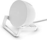 Belkin Wireless Charging Speaker (Wireless Charging Stand + Bluetooth Speaker Charger) Charge While Listening to Music, Streaming Videos, Video Calls, White (AUF001ttWH)