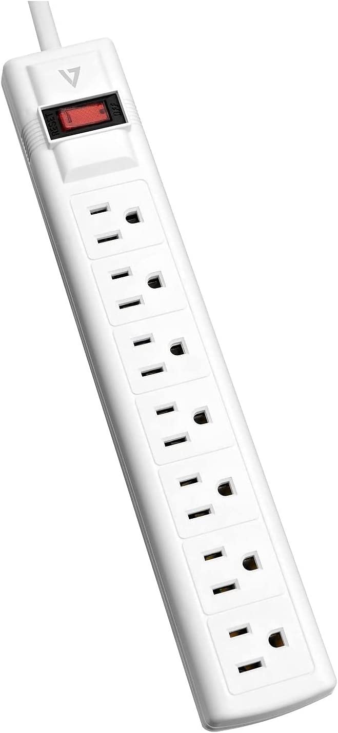 V7 SA0712W-9N6 7-Outlet Home/Office Surge Protector, 12 ft Cord, 1050 Joules – White