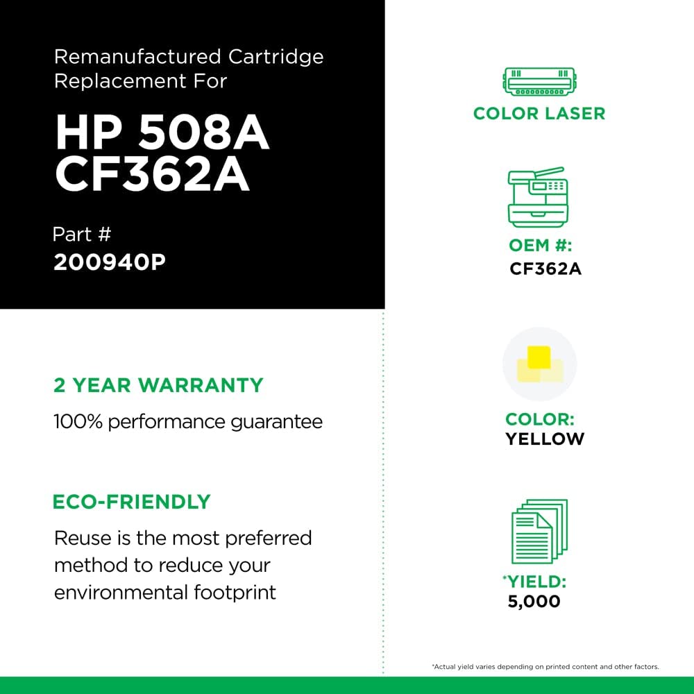 Clover imaging group Clover Remanufactured Toner Cartridge Replacement for HP CF362A (HP 508A) | Yellow 5,000 Yellow