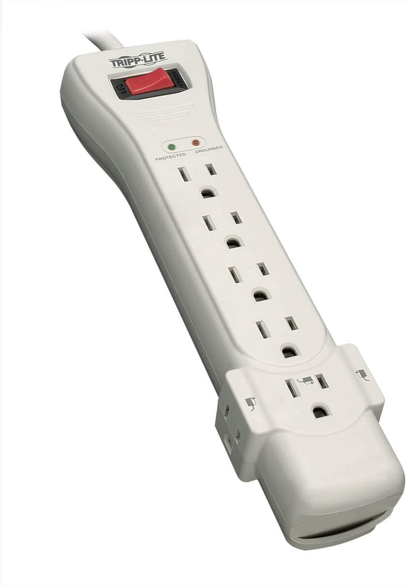 Tripp Lite 7 Outlet Surge Protector Power Strip, 7ft Cord, Right Angle Plug, 2160 Joules, &amp; $75,000 Insurance &amp; 3 Outlet Portable Surge Protector Power Strip, Direct Plug in 7 Outlet Outlet + 3 Outlet