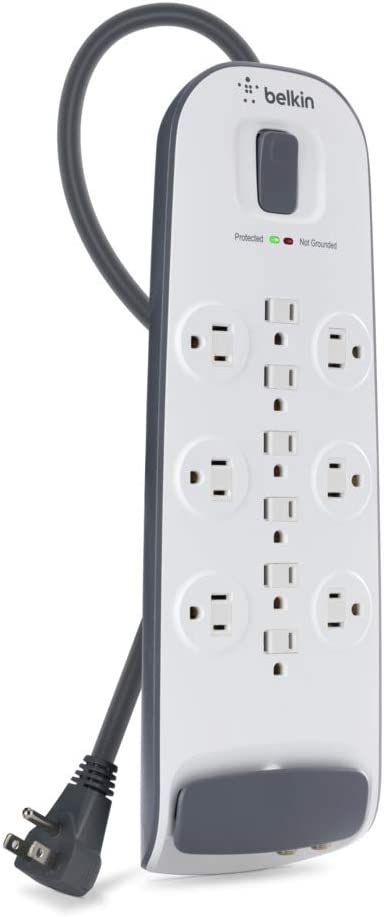 Belkin 12-Outlet Advanced Power Strip Surge Protector, 8ft Cord, Telephone And Coaxial Protection, 3996 Joules White 12-Outlet No ethernet Power Strip