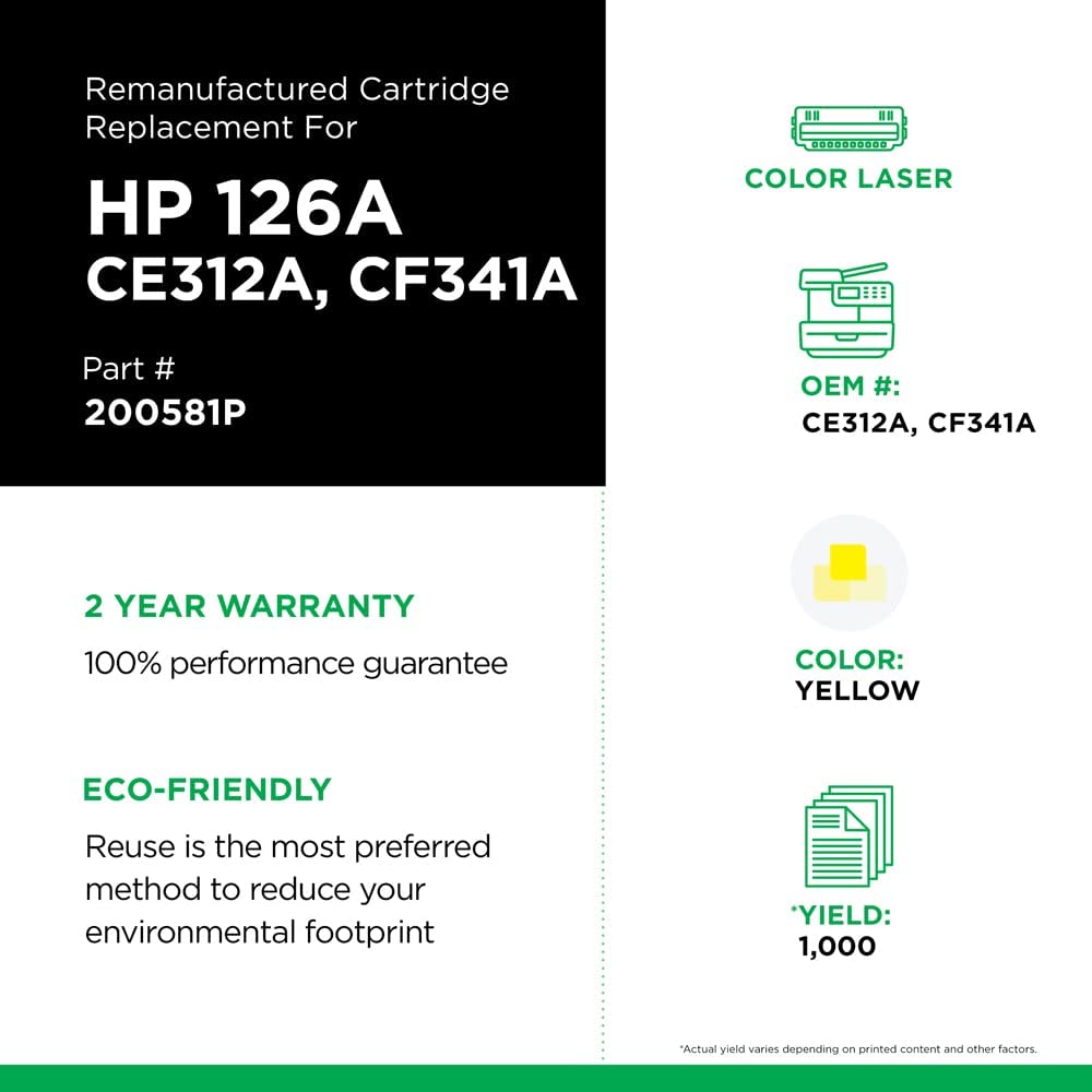Clover imaging group Clover Remanufactured Toner Cartridge Replacement for HP CE312A (HP 126A) | Yellow Yellow 1,000