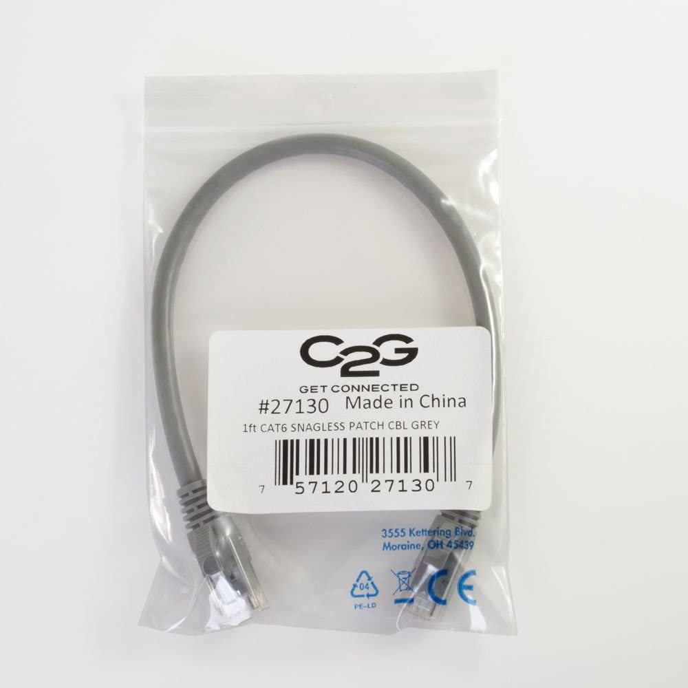 C2g/ cables to go C2G/Cables to Go 27132 Cat6 Cable - Snagless Unshielded Ethernet Network Patch Cable, Gray (7 Feet, 2.13 Meters) UTP 7 Feet/ 2.13 Meters Grey