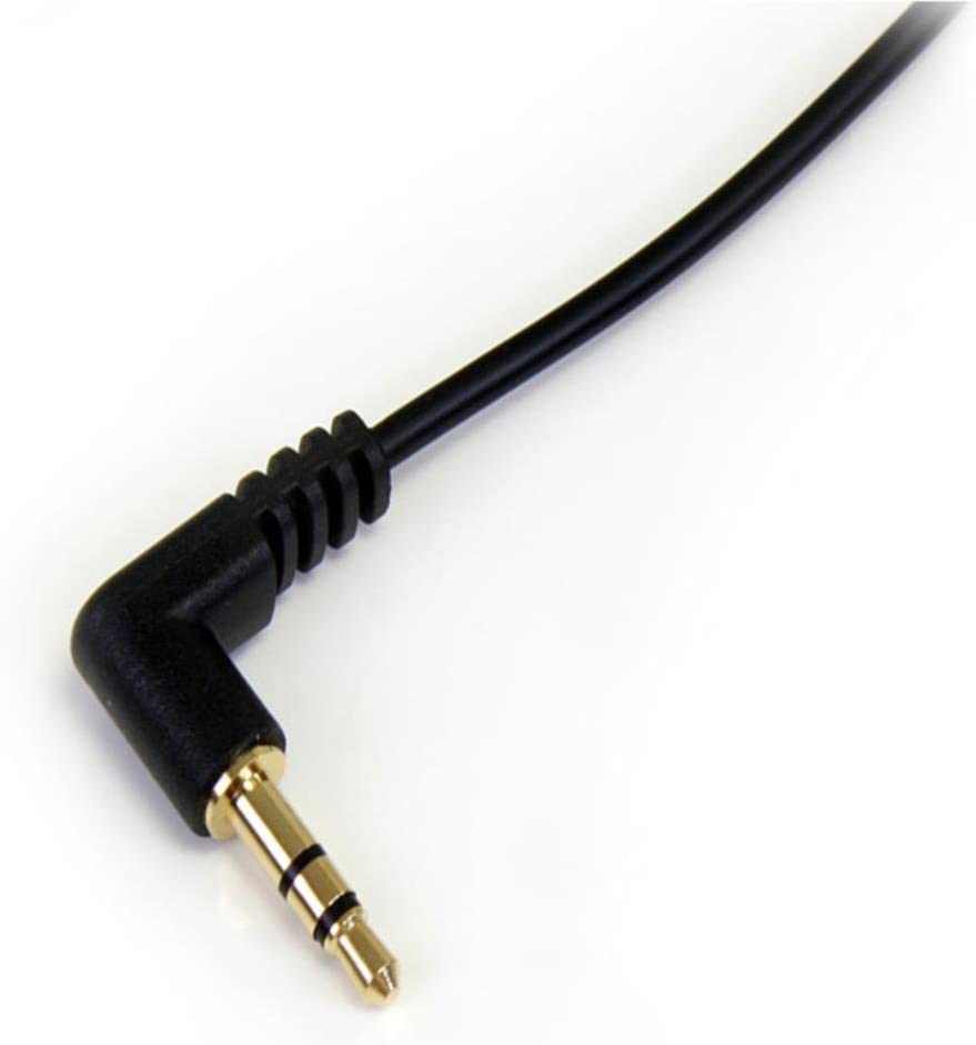 StarTech.com 1 ft. (0.3 m) Right Angle 3.5 mm Audio Cable - 3.5mm Slim Audio Cable - Right Angle - Male/Male - Aux Cable (MU1MMSRA), Black 1 ft 1 Angled Connector Audio Cable