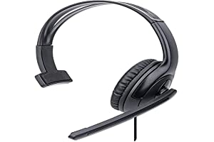 MANHATTAN USB Headset with Mic &amp; 5 ft Cable - Mono Single-sided / Left-Sided, Over-ear, In-line Volume Control, Adjustable Boom Microphone - For Desktop, Laptop, Computer, 179874